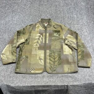 Barn Fly Jacket Womens 2X Green Geometric Leaf Zip Tapestry Collared Vintage
